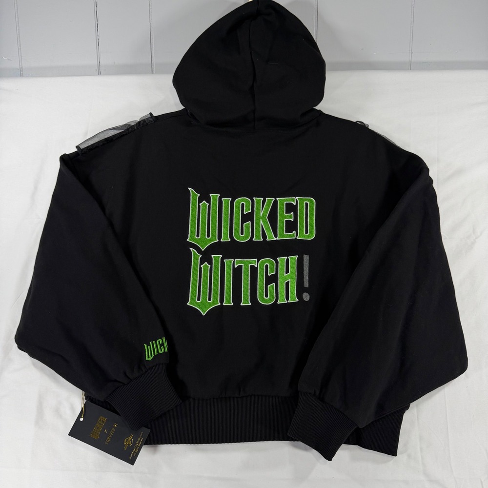 Wicked x Forever 21 Wicked Witch Ruffle Hoodie Black Green Cropped Small NWT - Picture 4 of 9